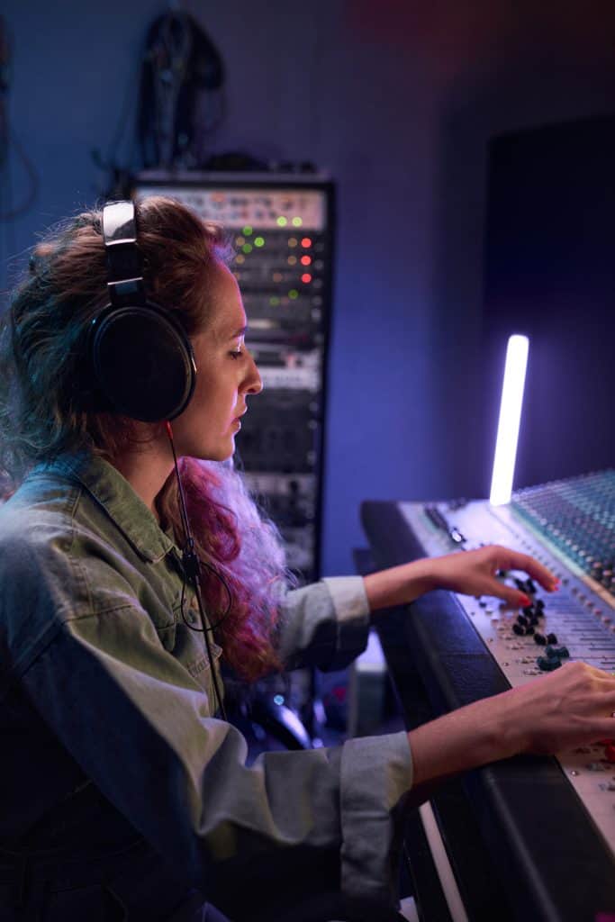 Female music producer in the studio