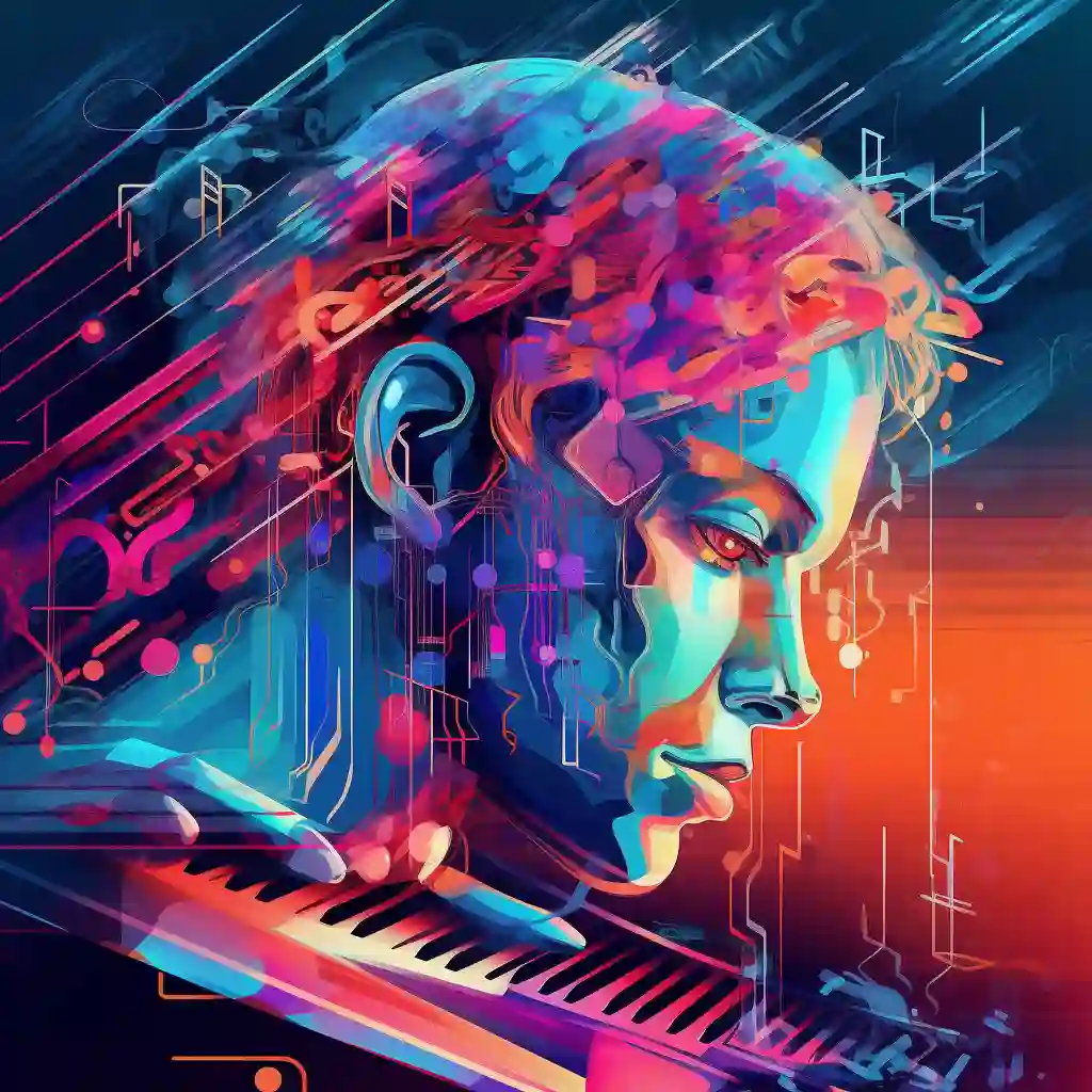 How is AI Music Made. Graphics of AI music with colors.
