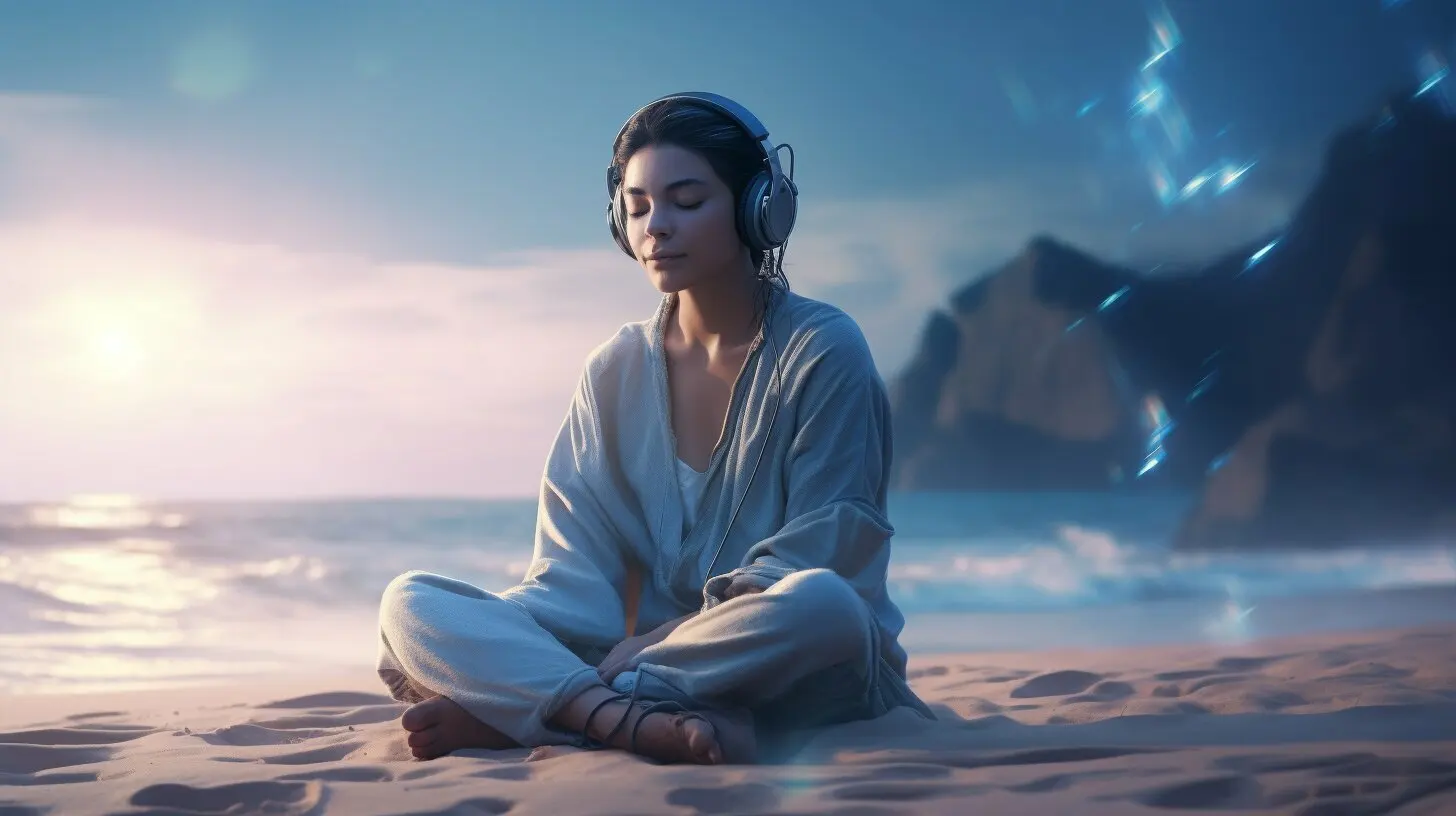 AI Music for Meditation. A woman meditates while listening to AI music