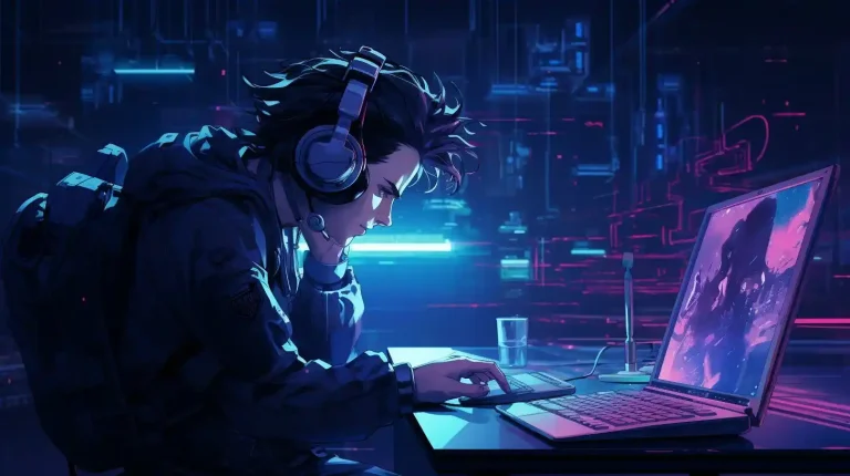 AI Music for Concentration. Image of a man concentrating with a laptop